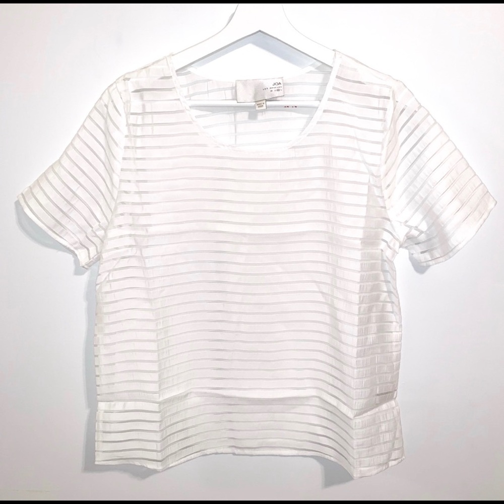 JOA White M Sheer Short Sleeve Shirt - Picture 1 of 5